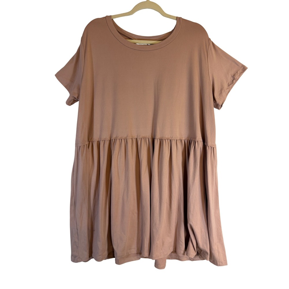 Chic Soul Mauve Pink Babydoll Tiered Short Sleeve Dress Womens 2XL Plus Size